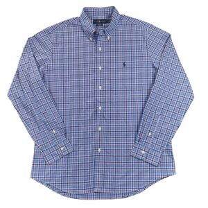 Ralph Lauren Plaid Button Down Shirt Blue Red White 100% Cotton Stretch -XL